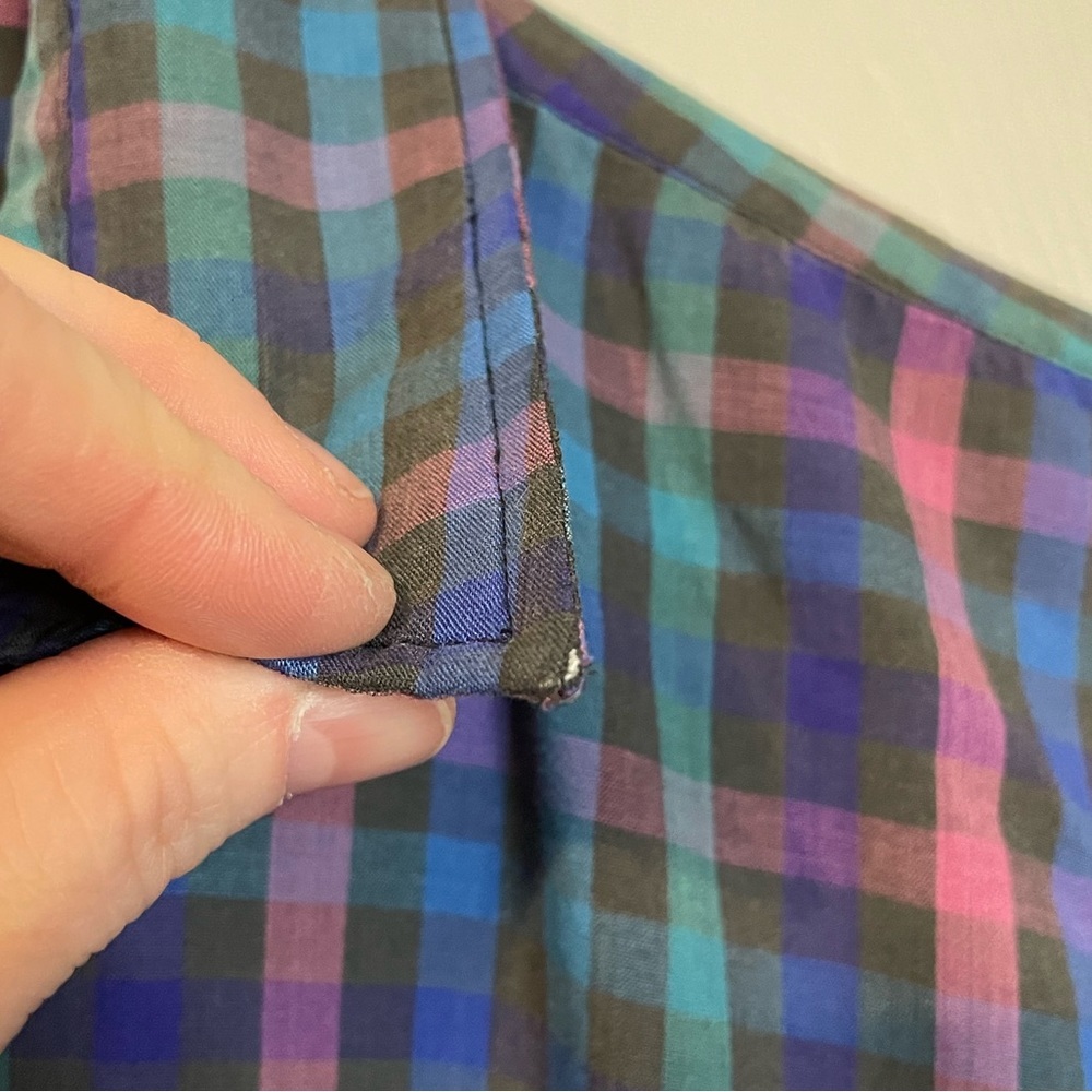VTG Members Only black/blue/pink/green plaid short sleeve button down shirt sz M - Picture 8 of 10